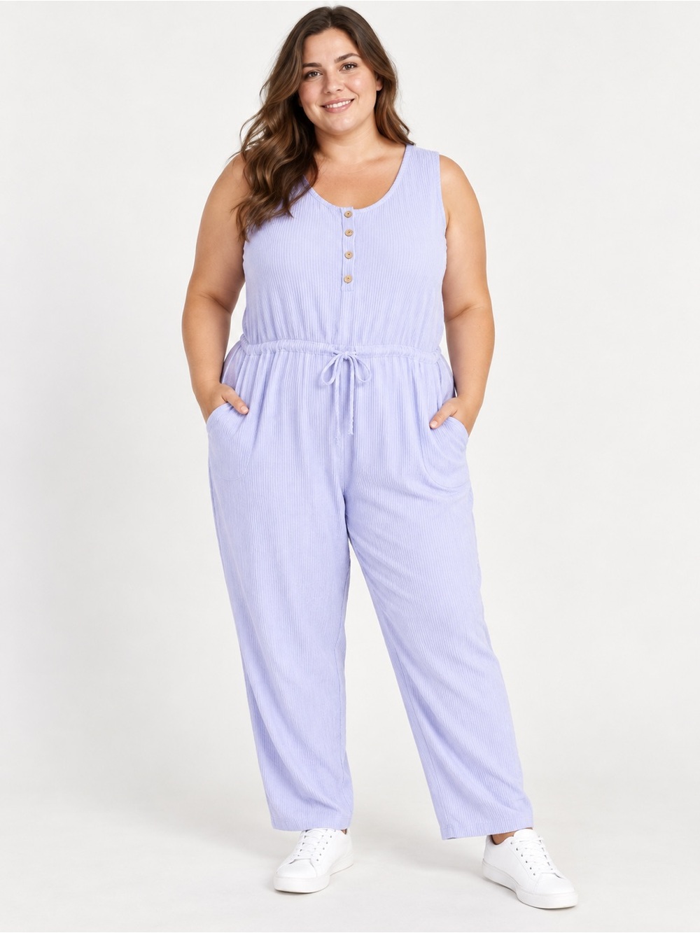 Heimish Sleeveless Lavender Rib Jumpsuit with Drawstring Waist XXXL